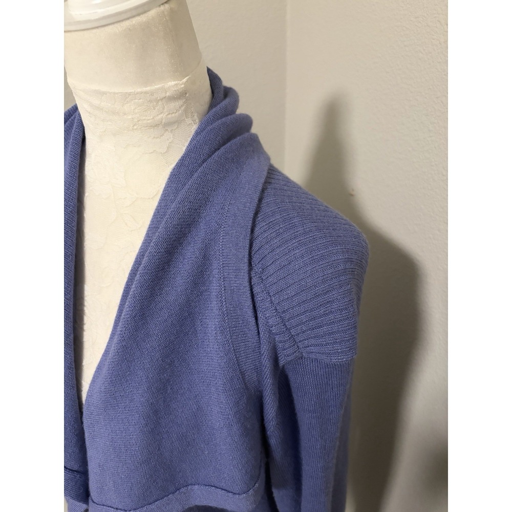 Eddie Bauer Marino Wool Cardigan Sweater M Periwinkle Blue Shawl Collar Classic - Picture 4 of 14
